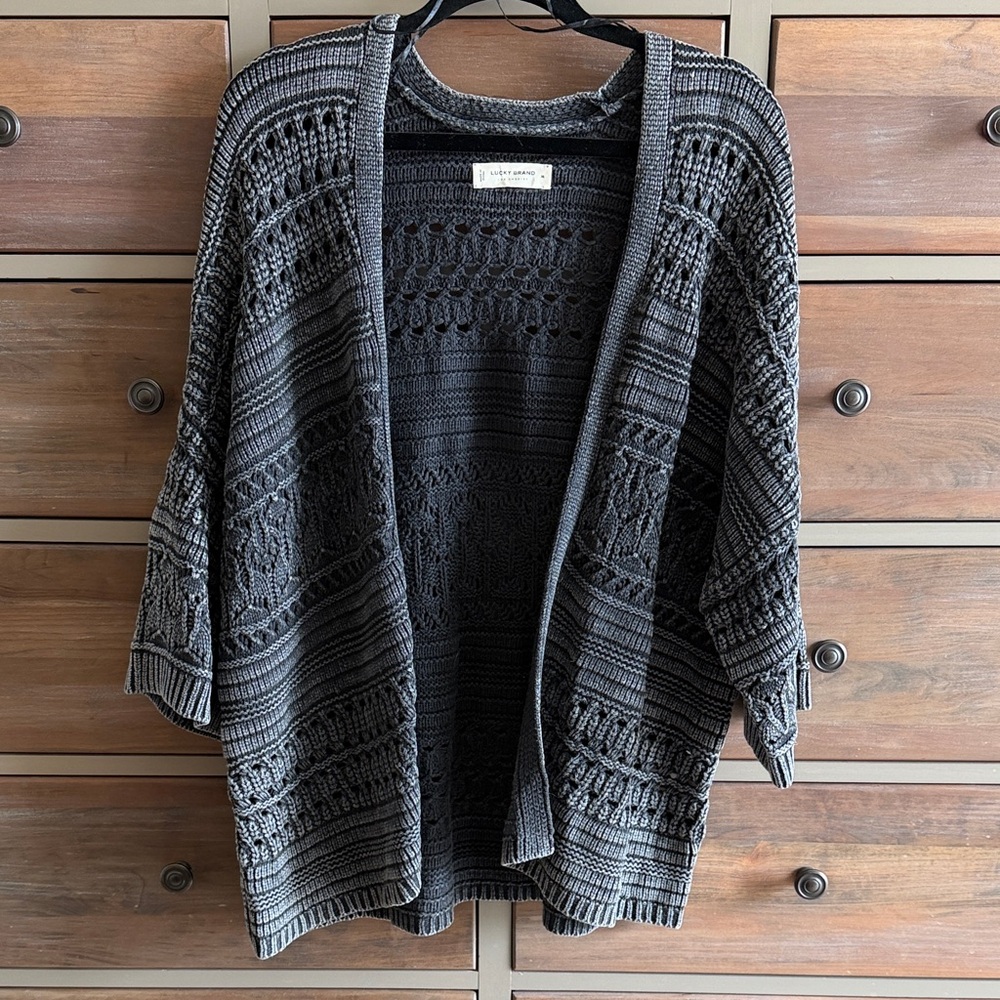 Lucky Brand Knit Komodo Sweater - Charcoal black boho sz M